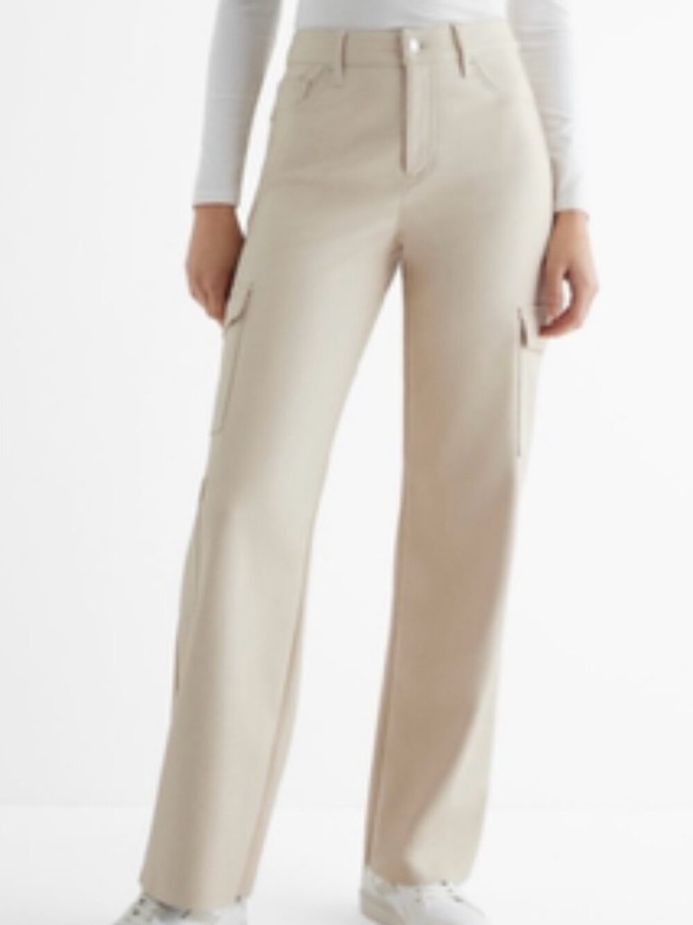 Express Creamy Sand Cargo Faux Lambskin Leather Wide Leg High Rise Jean Sz 12R